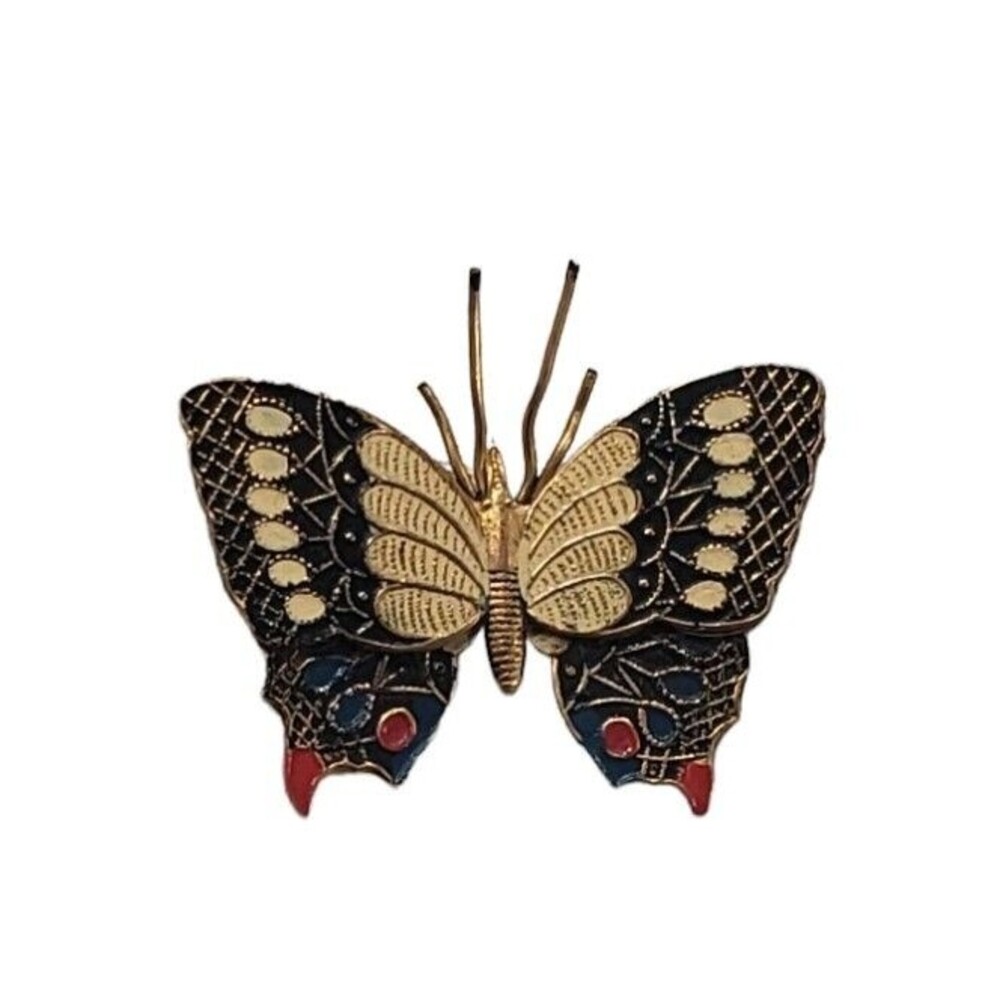 Butterfly Brooch Lapel Pin 1" Enamel Gold Tone Champlevรฉ Spain Cloisonnรฉ